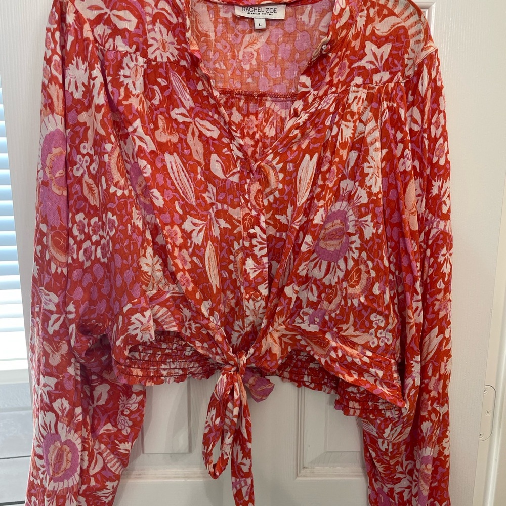 Rachel Zoe Red and Pink Crop Floral Blouse